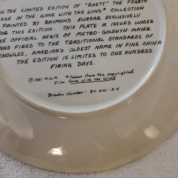 Collector Plate Gone With The Wind Rhett 4th Plate In Series By Edwin Knowles - Picture 3 of 4